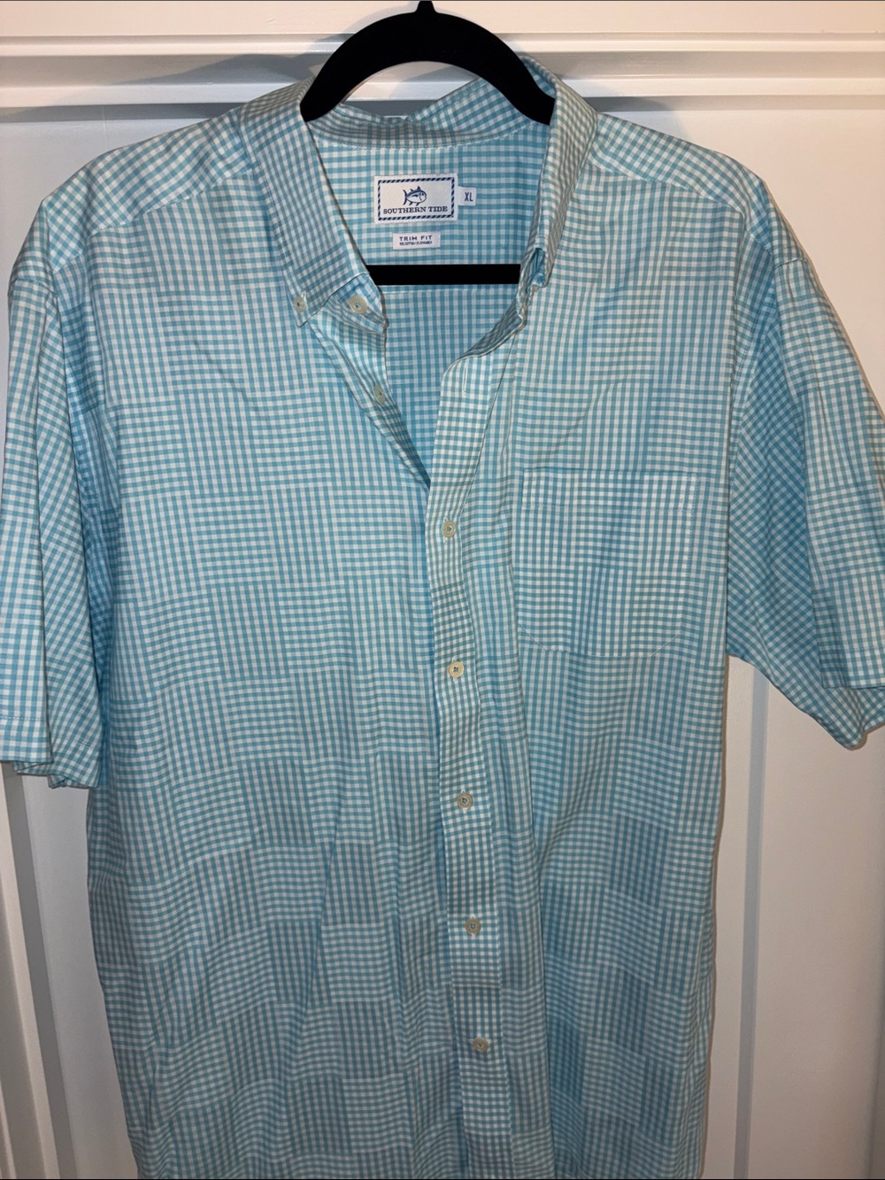 Southern Tide Aqua Gingham Short-Sleeve Button-Down Shirt